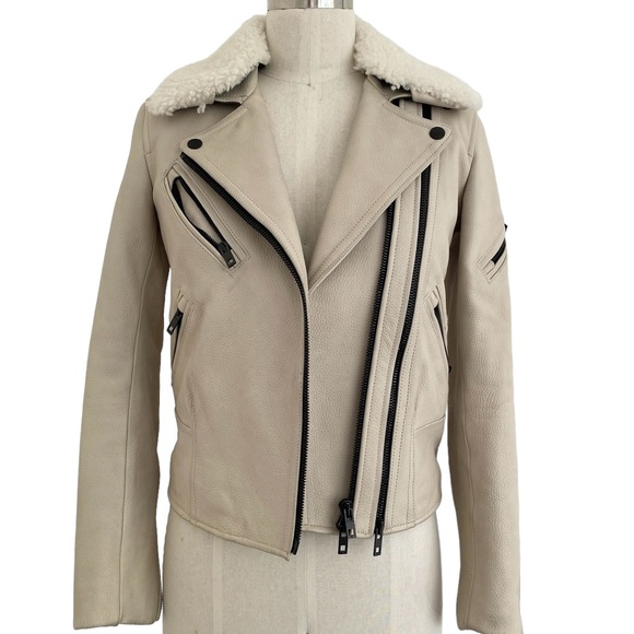 Rag & Bone Minerva Leather Removable Shearling Collar Zip Front Biker Jacket - Picture 3 of 12